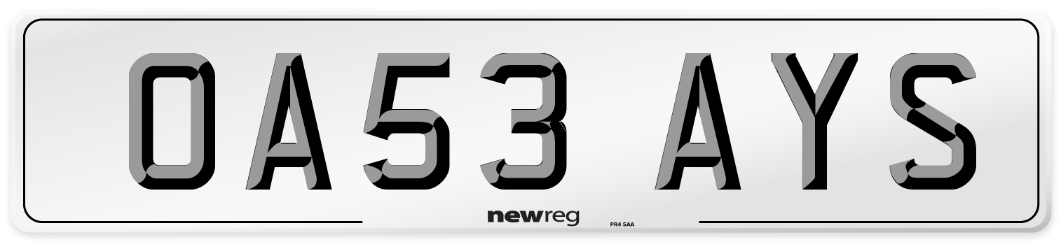 OA53 AYS Number Plate from New Reg
